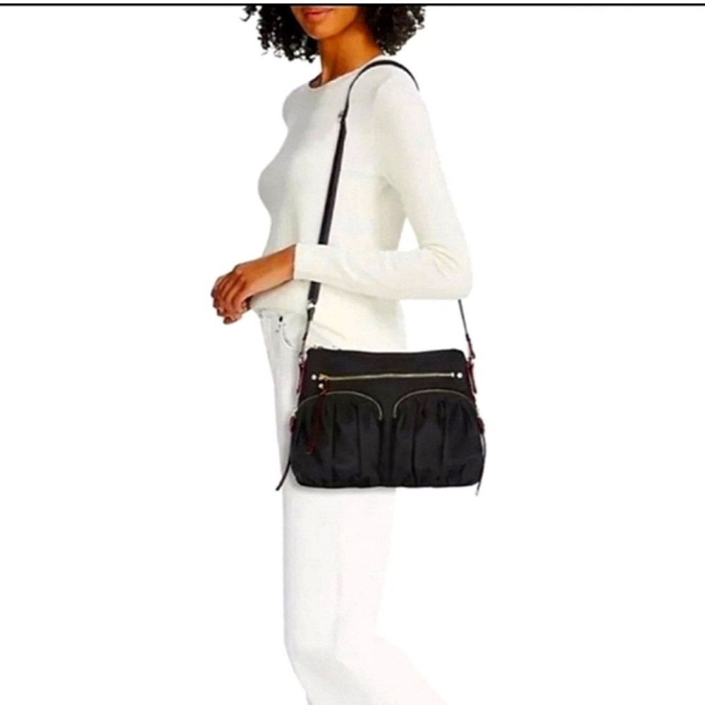 MZ WALLACE PAIGE NYLON BLACK SHOULDER BAG WITH CROSSBODY STRAP EUC